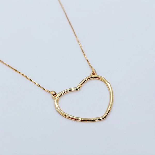 Colar Coração Grande Vazado Banhado a Ouro 18K e Ródio Branco