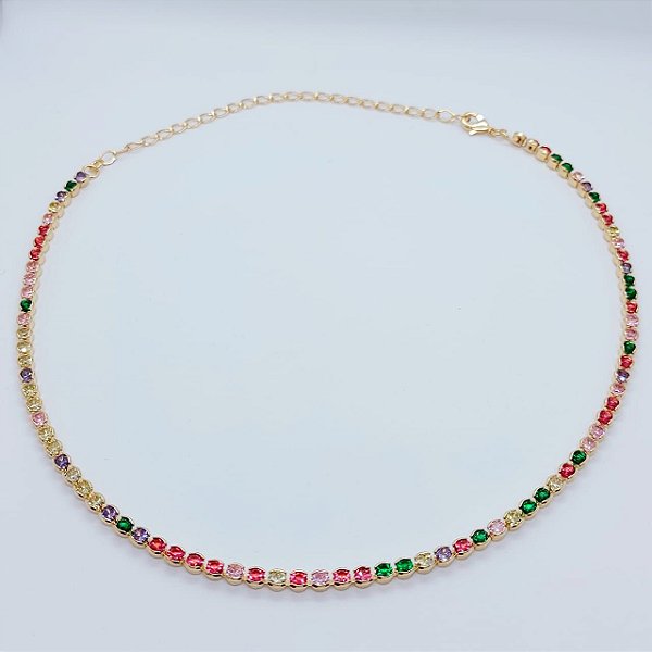 Choker Riviera Colorida Banhada a Ouro18K