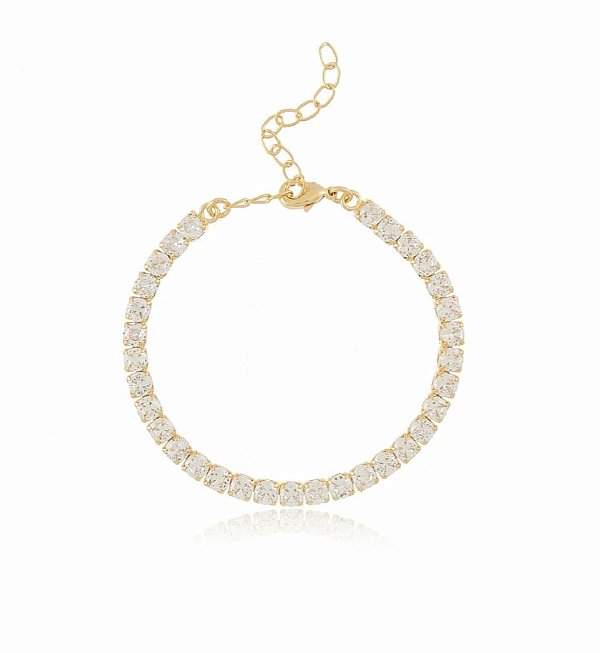 Pulseira Riviera com Zircônias Cristais Banhado a Ouro 18K