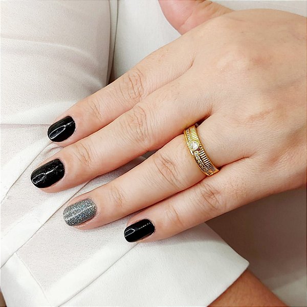 Anel Cravejado com Micro Zircônias Banhado a Ouro 18K