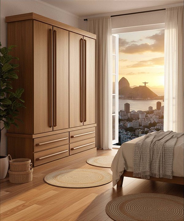 Roupeiro 2,00 x 55 x 2,30 – (04 Portas) - Madeira Maciça - Móveis de Gramado