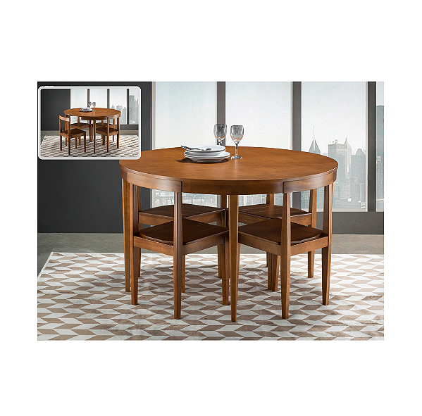 Sala de Jantar Mesa Compacta Redonda 1,35 x 1,35 - (04 Cadeiras) - Móveis de Gramado