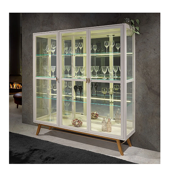 Cristaleira Florence Com Led 3 Portas 1,93 x 1,63 x 41 - Móveis 3D