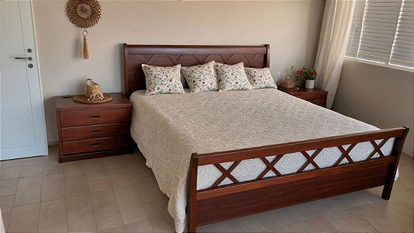 Cama de Casal Queen 1,40 x 1,90 – ( Acompanha 02 Mesas de Cabeceiras 60A x 50L x 40P ) - Móveis de Gramado