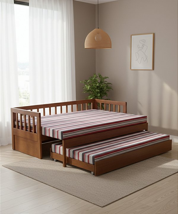 Sofá Cama Tricama Madeira Maciça - Móveis de Gramado
