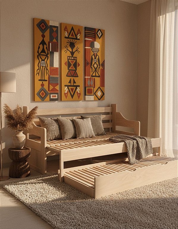 Sofá Cama Tricama Madeira Maciça - Móveis de Gramado