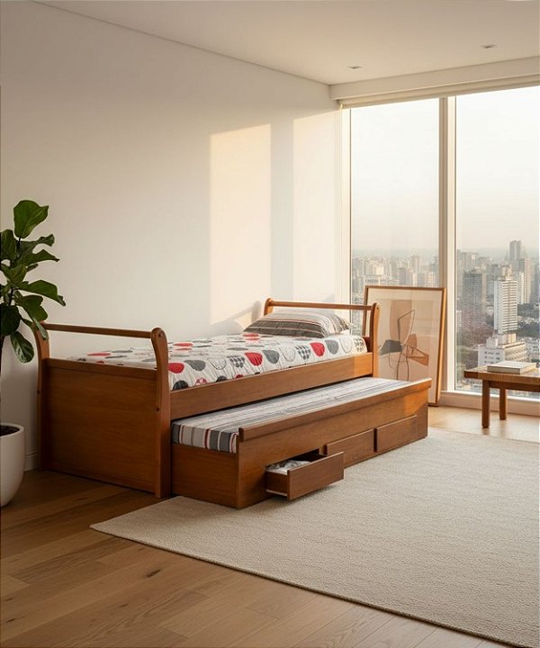 Bicama de Madeira Maciça Com Gavetas- Móveis de Gramado