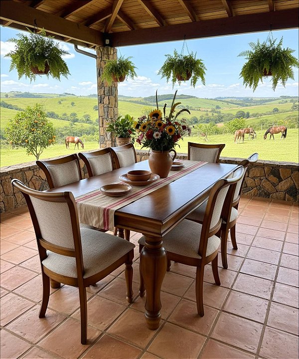 Mesa de Jantar Holanda Retangular Madeira Maciça - Móveis de Gramado