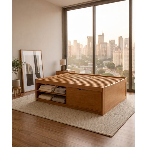 Cama Turca Com (01 Nichos / 01 Gavetões) - 1,20 x 1,90 x 60 - Madeira Maciça - Móveis de Gramado