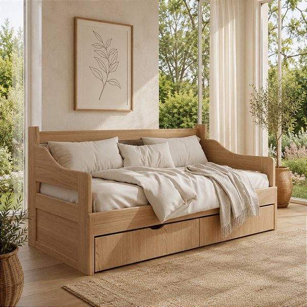 Sofá Cama Jaquirana 02 Gavetas 1,90 x 80/1,40 Aberto - Madeira Maciça - Móveis de Gramado