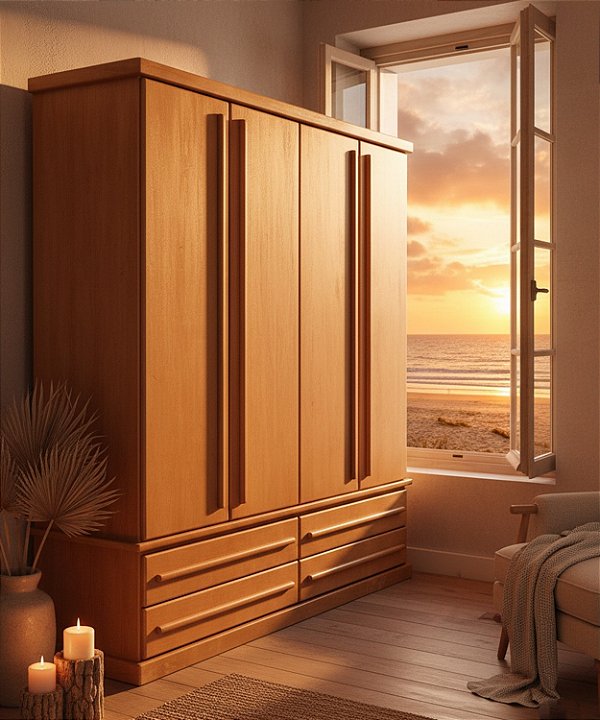 Roupeiro 2,00 x 55 x 2,30 – (04 Portas) - Madeira Maciça - Móveis de Gramado