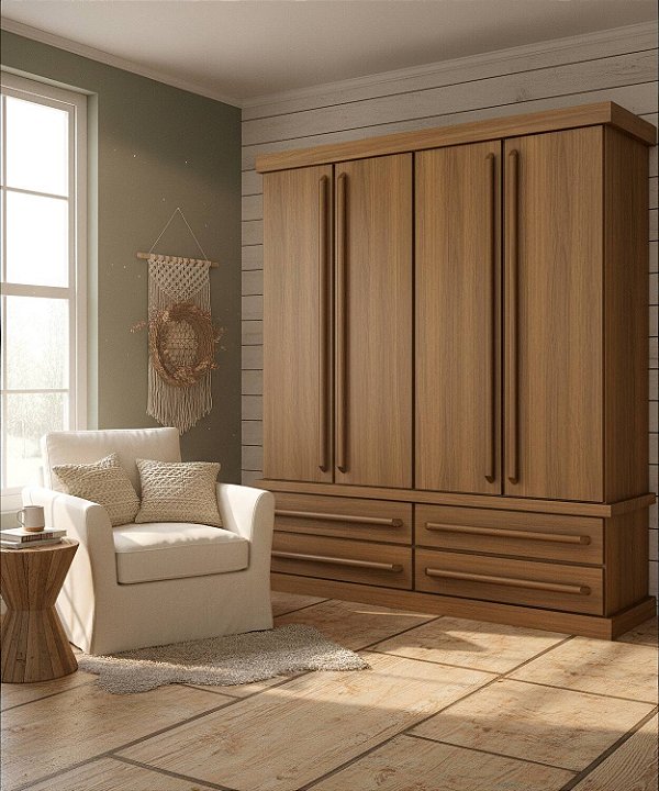 Roupeiro 2,00 x 55 x 2,30 – (04 Portas) - Madeira Maciça - Móveis de Gramado