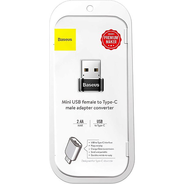 Adaptador Conversor Baseus Usb Para Usb- C - Usb X Tipo-c Cor Preto