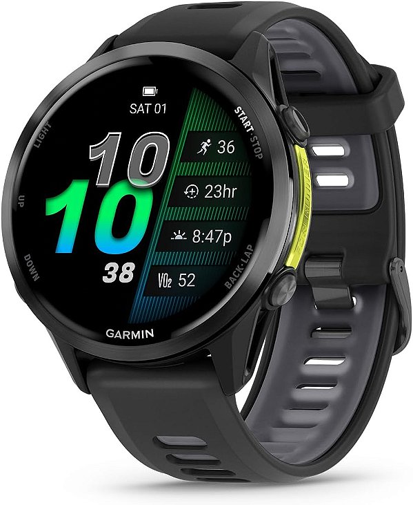 Garmin® Forerunner® 970, Premium GPS Running and Triathlon Smartwatch, AMOLED Display, Built-in LED Flashlight, Carbon Gray DLC Titanium with Black Case and Black