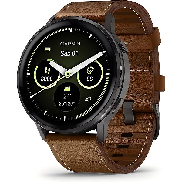 Relógio Smartwatch Garmin Venu 4 45 mm - Slate/Brown  + Pulseira couro