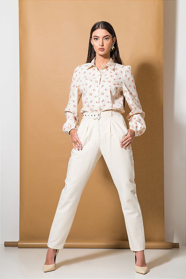 Calça alfaiataria cigarrete de linho feminina