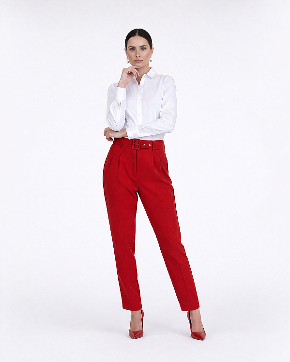 CALÇA FEMININA DE ALFAIATARIA CIGARRETE COM CINTO FORRADO