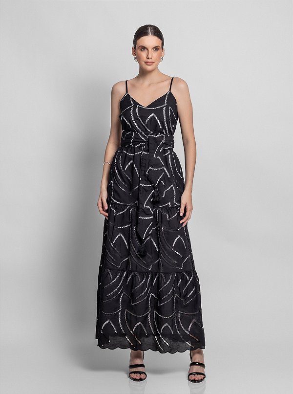 Vestido Eliety Midi Laise Richilieu Preto