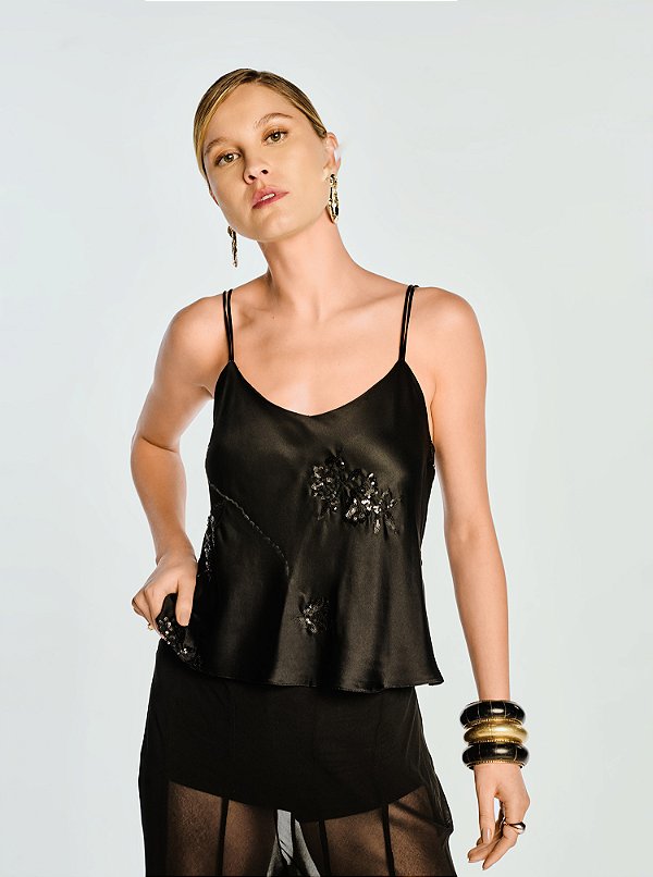 Regata Marlli Bordada Preta