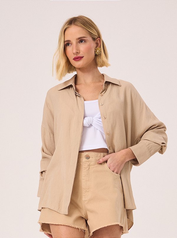 Camisa Jade Manga Longa Lisa Bege