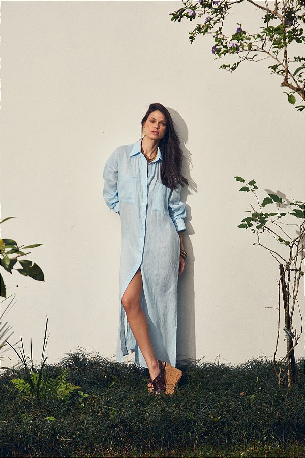 Chemise Paula Cambraia Linho Azul