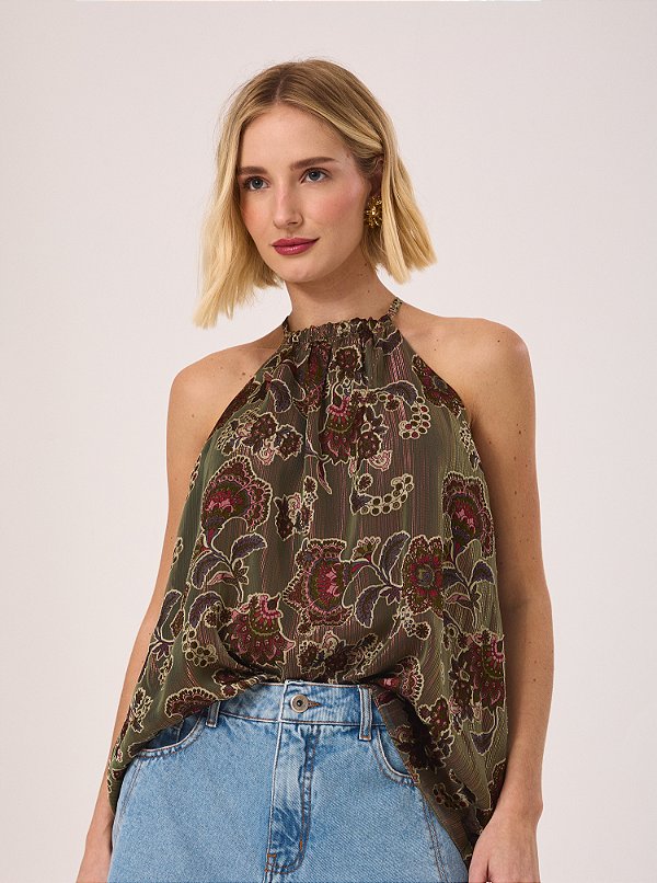 Blusa Celina Chifon Estampada Verde