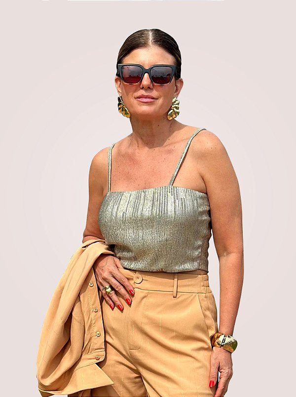 Top Aline Metalizado Dourado