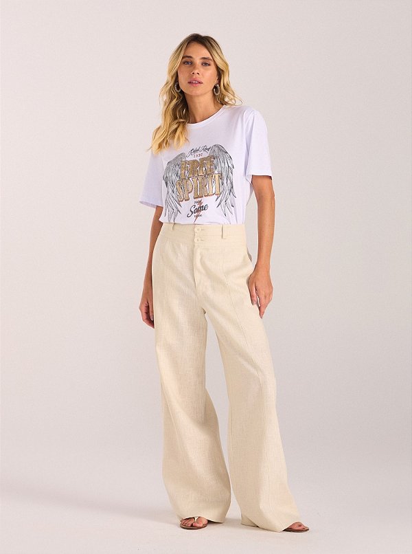Calça Paula Ampla Rami Cru