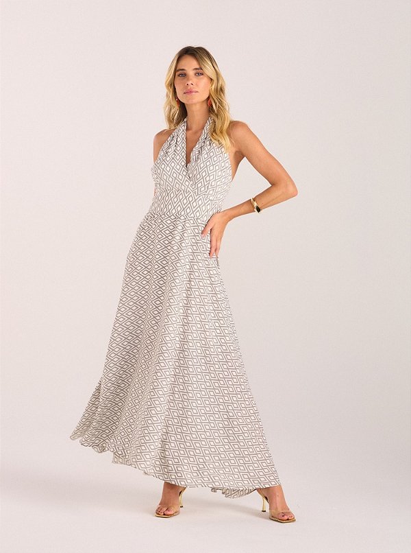 Vestido Lavinia Crepe Gravataria Estampado