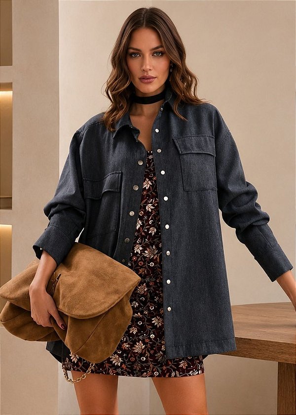 Camisa Jeans Aylla Ampla Azul