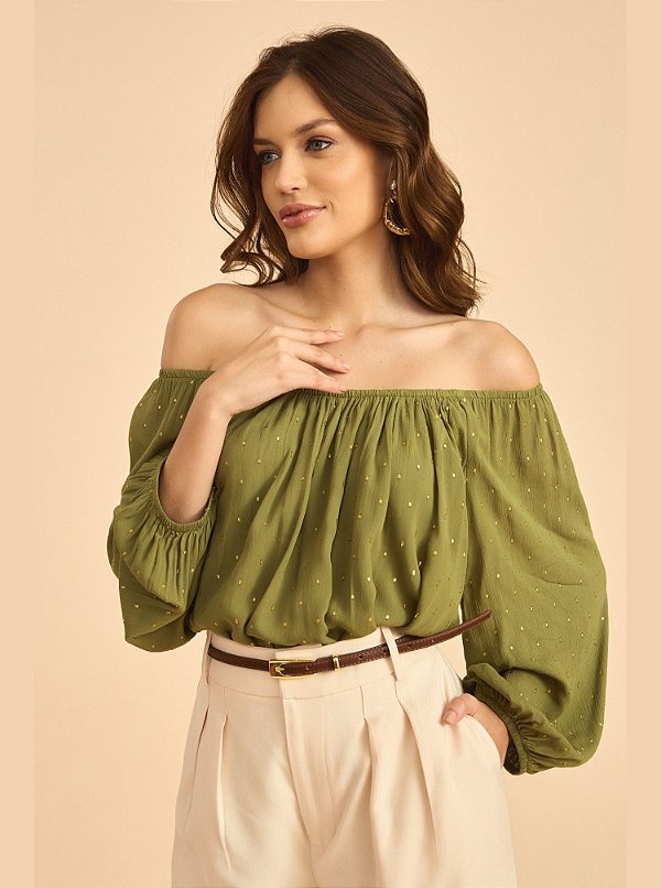 Blusa Bata Beatriz Viscose Bordada Verde