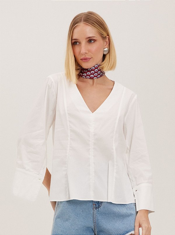 Blusa Bata Bella Tricoline Nesga Off White