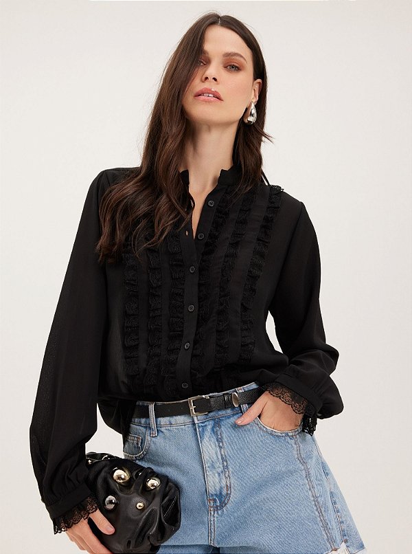 Blusa Camila Chifon Preta