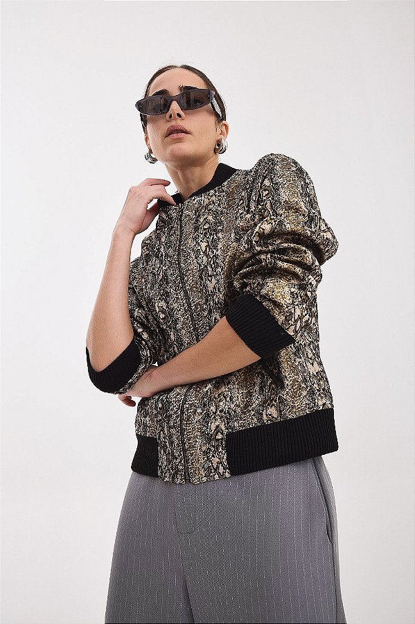 Jaqueta Maisa Bomber Jacquard Dourada