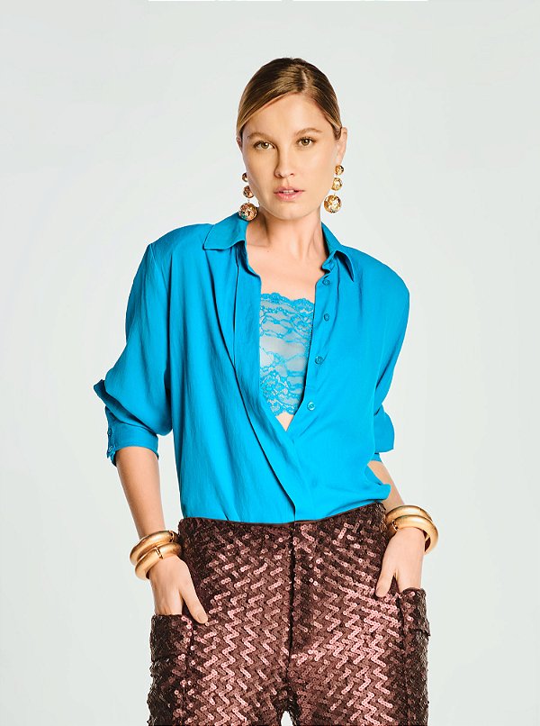 Camisa Aline Crepe Azul