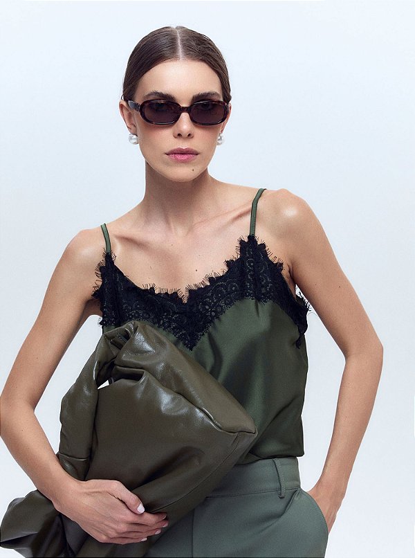Regata Thaisa Acetinada Verde Militar