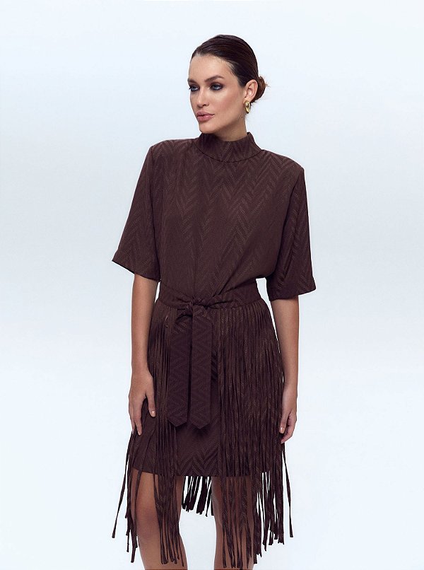 Vestido Maju Franja Marrom