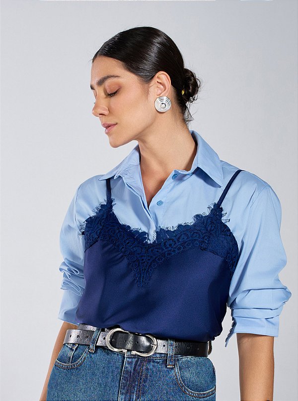 Regata Malu Acetinada Marinho