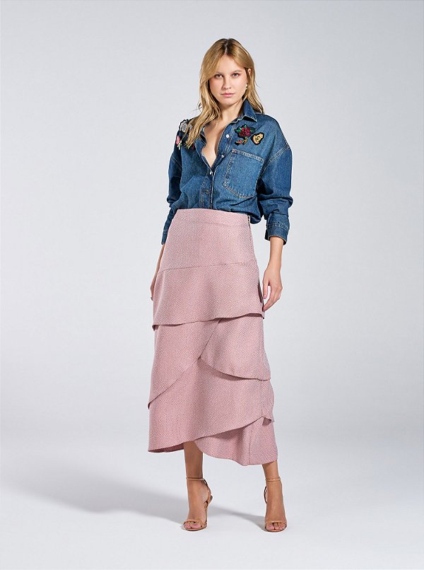Saia Carla Babado Tweed Rosé