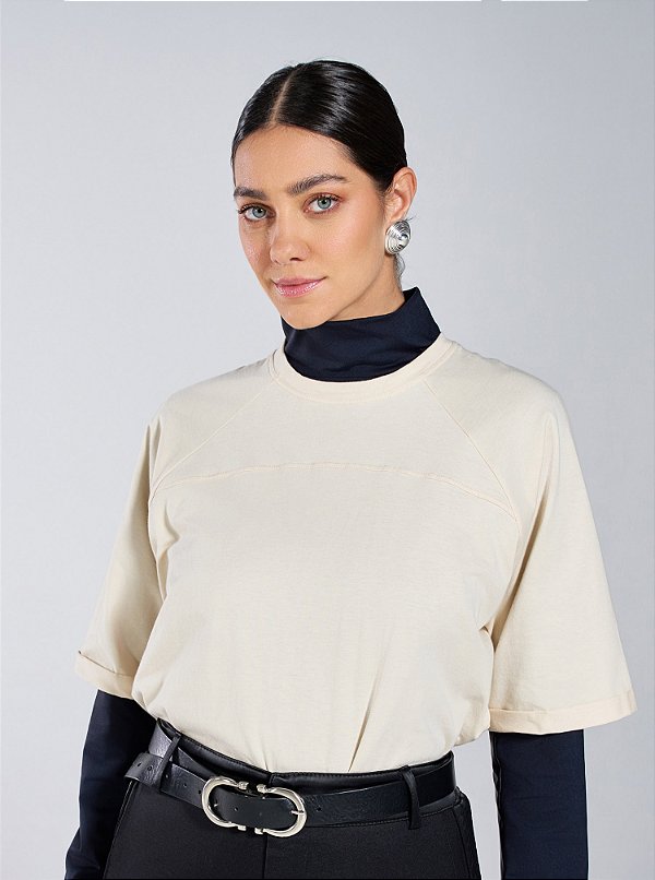 T-shirt Valda Malha Recorte Bege