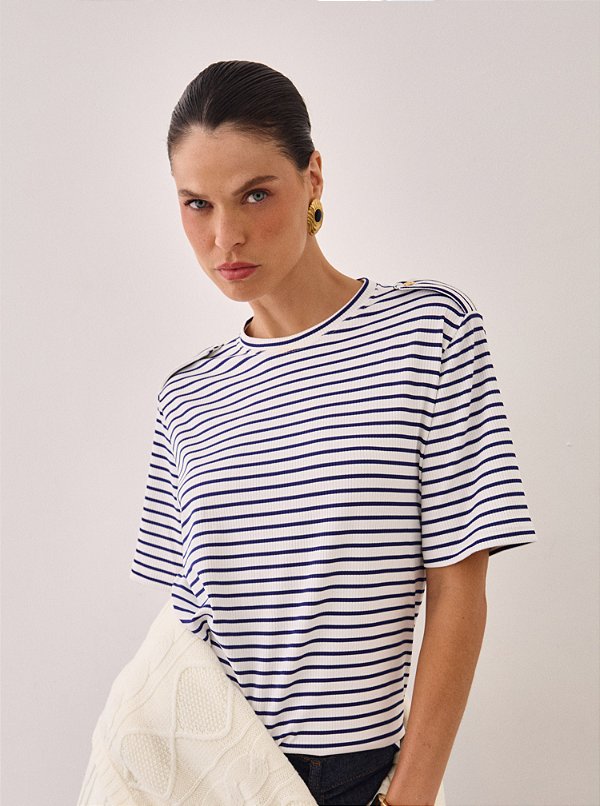 Blusa Amanda Malha Listrada Marinho