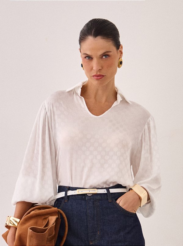 Blusa Sara Ampla Poá Off White