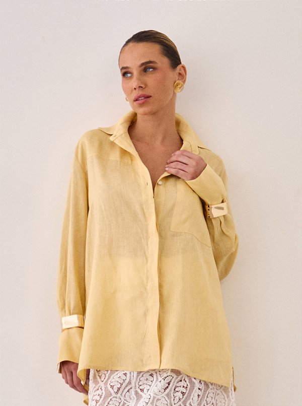 Camisa Teresa Cambraia Linho Amarela