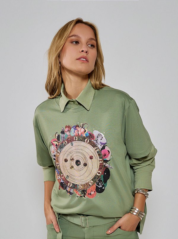 T-shirt Bianca Malha Horóscopo Verde