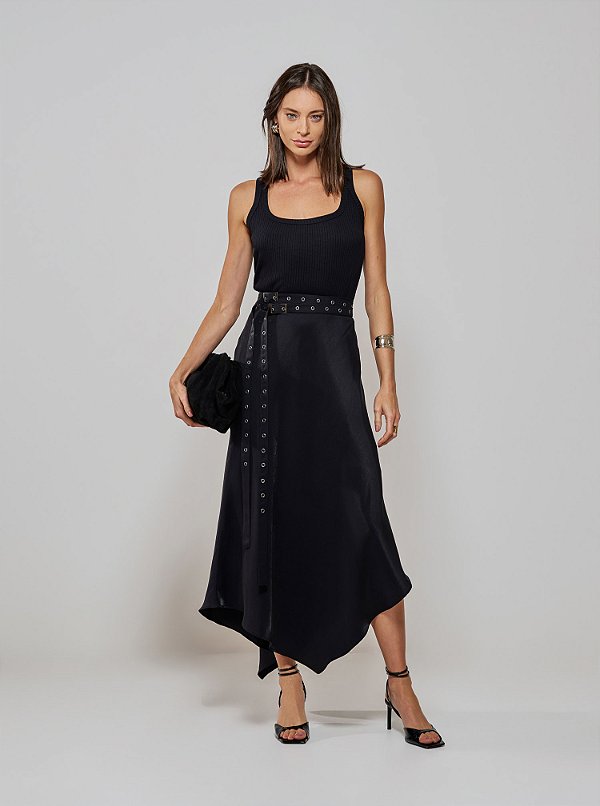 Saia Viviana Alfaiataria Assimétrica Preta