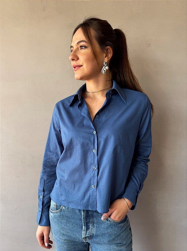 Camisa Vera Manga Longa Azul