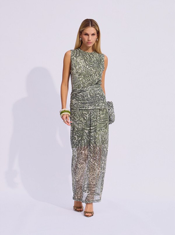 Vestido Jasmine Longo Tule Estampa Camuflada