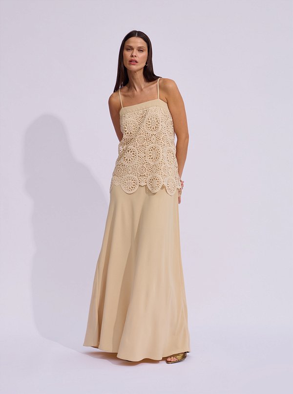 Vestido Daniela Detalhe Crochê Creme