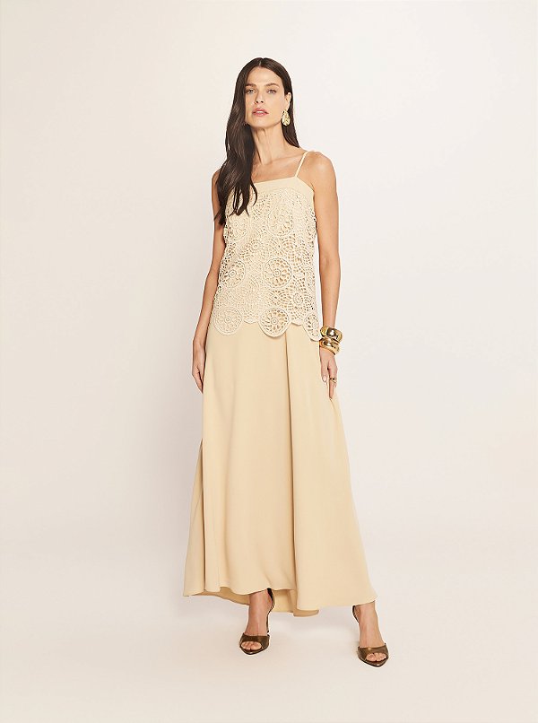 Vestido Daniela Detalhe Crochê Creme