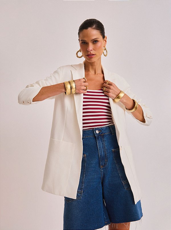 Blazer Sabrine em Alfaiataria Alongado Off White